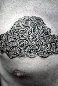 chest complex black curved line tattoo pattern