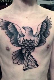 male chest simple black and white bird tattoo pattern