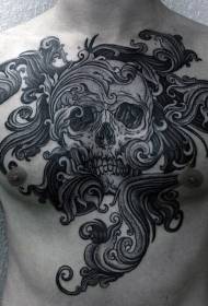 chest black prick wavy tattoo pattern