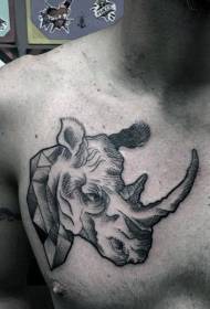 chest black line rhinoceros statue tattoo pattern