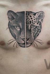 borst gravure stijl luipaard en panter combinatie avatar tattoo patroon