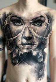 груди і живіт чорний перекриваються портрет жінки з візерунком татуювання черепа