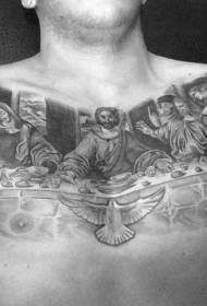 chest realistic black religious figure dinner tattoo pattern