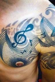 half black and gray puncturing staves Note tattoo pattern