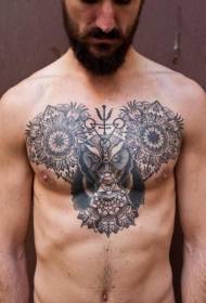 krūtīs noslēpumains Brahma zieda un pūces simbola tetovējums