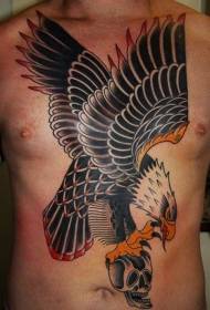 chest colored skull with eagle tattoo pattern
