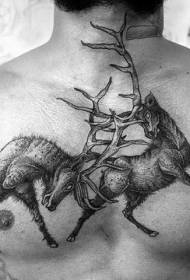 modello di tatuaggio cervo lotta stile di incisione nera