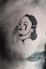 krūtinės juodos moters kaukės tatuiruotės modelis