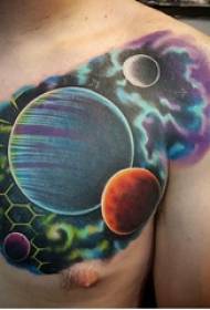Small Cosmic Tattoo Boy Chest Colored Planet Tattoo Picture