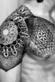 half-black and white floral geometric jewelry personalized tattoo pattern