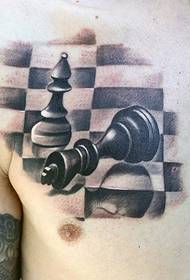 Tatuaje de figura de xadrez 3D no peito