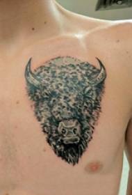 bull ხელმძღვანელი ტატუირება მამრობითი გულმკერდის შავი ხარი ხელმძღვანელი tattoo სურათი