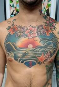hrudní tetování samci chlapci hrudníku květiny a obrázky tetování krajiny