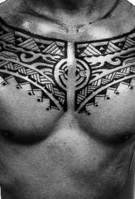 Simple design of black and white tribal totem chest tattoo pattern