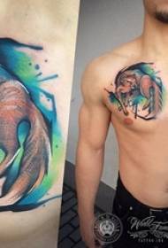 αγόρια στο ζωγραφισμένο στήθος σκίτσο ακουαρέλα λογοτεχνική χαριτωμένη εικόνα τατουάζ αλεπού