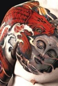 Полуазиатски цветни калмари с модела на татуировка Буда