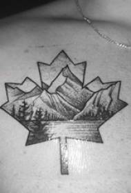 Tattoo chest male boys chest landscape and maple leaf tattoo pictures