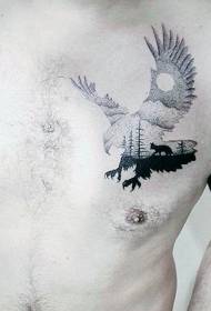 ティンバーウルブズのタトゥーパターンを持つ小腕の白黒イーグル