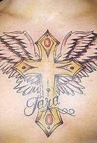 漂亮的彩色十字架和翅膀紋身圖