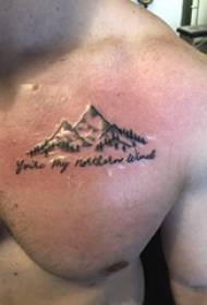 Hawthorn Tattoo Boys Chest Mountain Peak and English Tattoo Picture