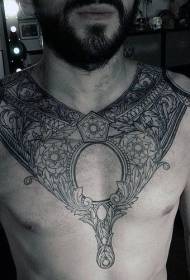 chest and shoulders Amazing black and white armor tattoo pattern