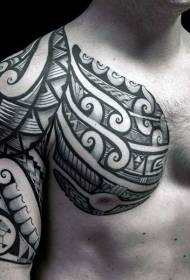 incredible black and white tribal totem half-length tattoo pattern