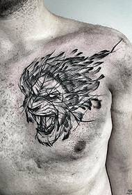 mellkasi oroszlán toll rajz tetoválás minta