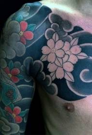 Asian style colored flowers Half armor tattoo pattern