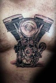 chest simple black gray motorcycle engine tattoo pattern