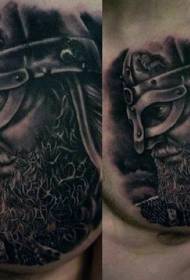 手臂黑灰色個性角戰士肖像紋身模式