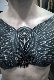 Brust schwarz großflächige Krähe Tattoo Muster