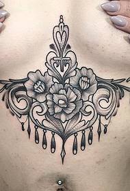 chest sexy flower bead chain tattoo pattern