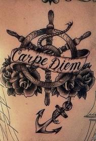 chest rudder rose European and American letter tattoo pattern