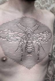 chest black line insect tattoo pattern