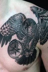 hrudník námorná Téma čierna orol a kompas tetovanie