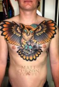 school style group of male big flower chest tattoo works