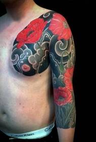 arm Asian style realistic color poppies tattoo pattern