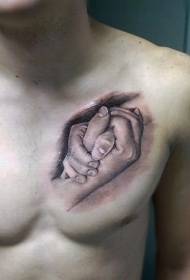 胸の非常に現実的な黒灰色の手のタトゥーパターン