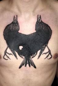 niesamowity kreatywny czarny wrona tatuaż wzór klatki piersiowej
