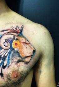 chest Indian lion horns tattoo pattern