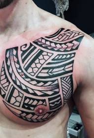 Motif simple de tatouage de poitrine de totem de style polynésien noir et blanc