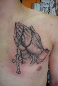 krūtīs Vienkāršs melnbalts lūgšanu rokas tetovējums