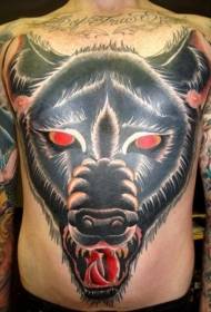 old school grote kleur demon hond gezicht volledige borst tattoo patroon