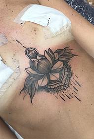 chest vanilla lotus black gray tattoo tattoo pattern
