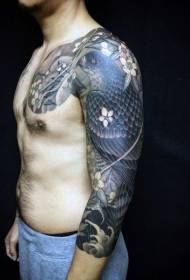 Arm and Chest Fantasy Eagle and Flower Tattoo Pattern