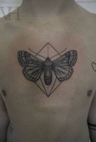 chest prick Style black butterfly geometric tattoo pattern