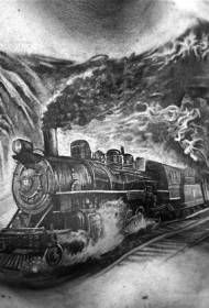 dada realistik hitam vintaj stim tatu kereta api
