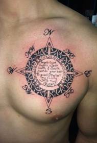 krūšu ķeltu stila kompass melnbaltā tetovējuma rakstā