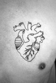 peito de patrón simple de tatuaxe de corazón de liña negra