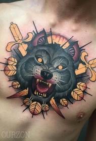 chest color dagger tattoo Wolf head tattoo pattern